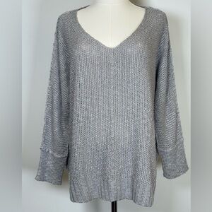 NWT La Miel Soft Gray Knit Oversized Sweater V-Neck Women’s Size Small/Medium